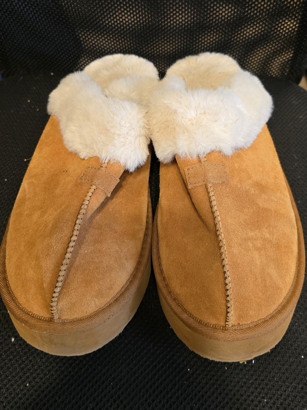 Suede Shearling Lined Slippers in Chestnut